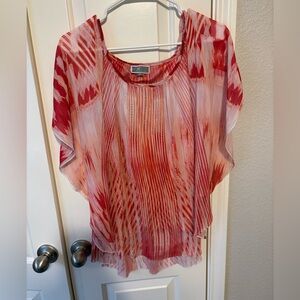 JM Collection Red and White Patterned Blouse